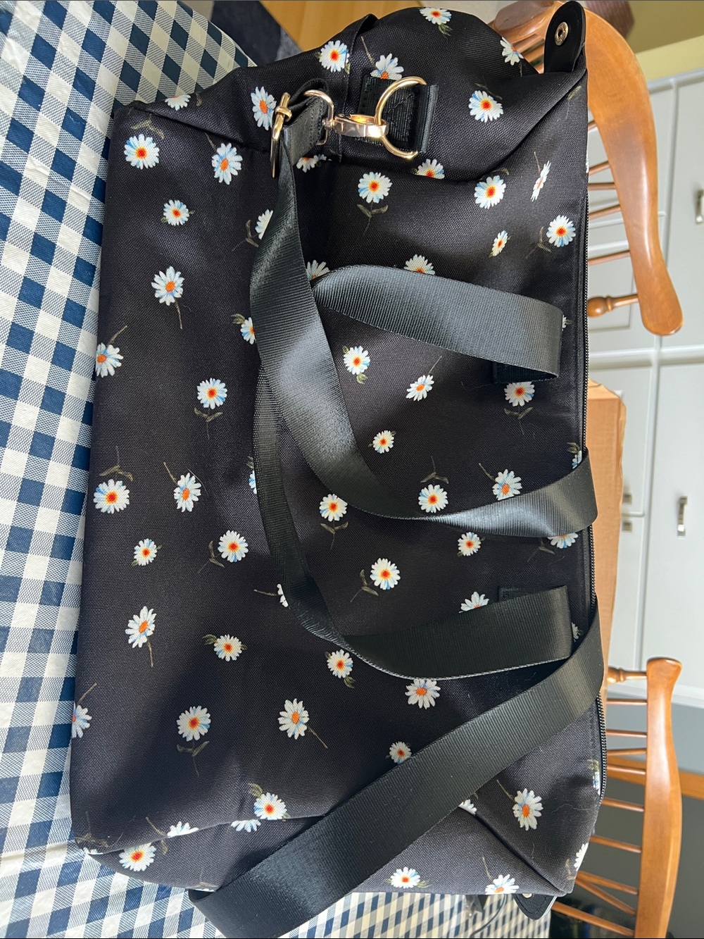 Alice + Olivia Black Daisy-Print Tote with Gold Hardware
